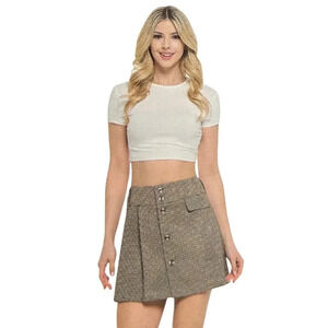 NWT Ci Sono Women’s Plaid Pleated Button Front Mini Skirt Brown Size Large